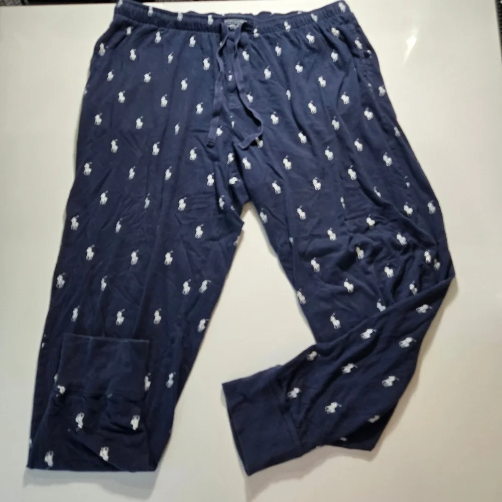 Polo Ralph Lauren Mens XL Pajama Pants Navy Blue Pony Print Cotton Joggers